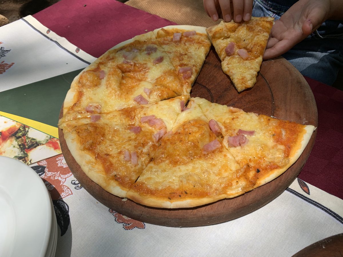 Bush Gardens restaurant, the Giraffe Centre 3 pizza near the giraffe centre